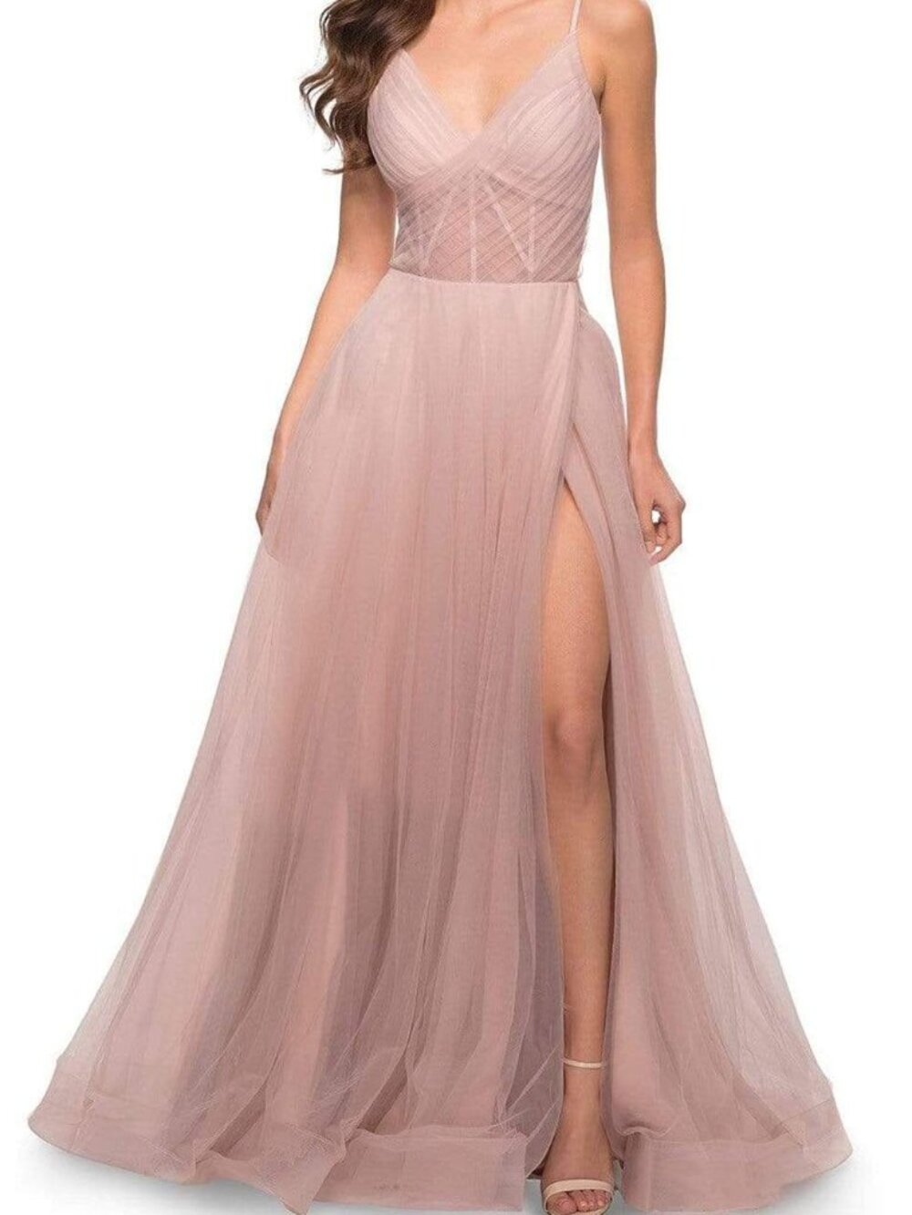 NWT La Femme 29076SC Tulle Evening Dress Dusty Mauve Size 12